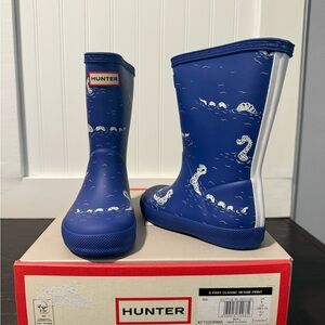 Hunter Kids Classic Blue Rain Boots with White Print